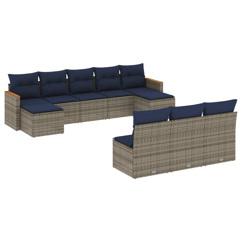 10 Piece Garden Sofa Set with Cushions Grey Poly Rattan