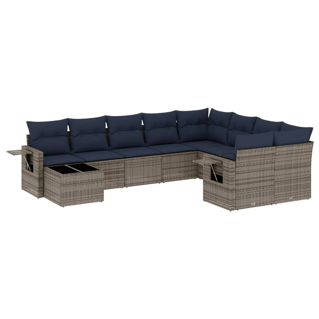 10 Piece Garden Sofa Set with Cushions Grey Poly Rattan