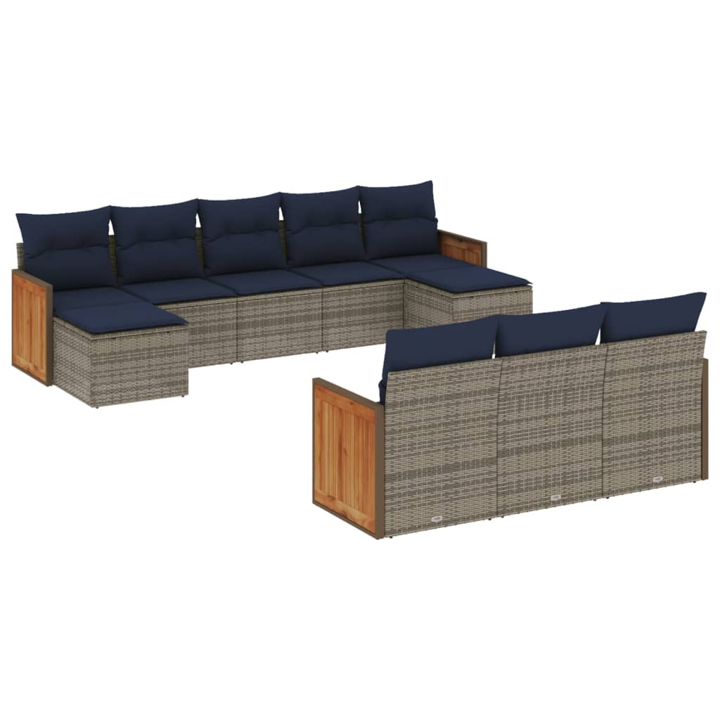 10 Piece Garden Sofa Set with Cushions Grey Poly Rattan