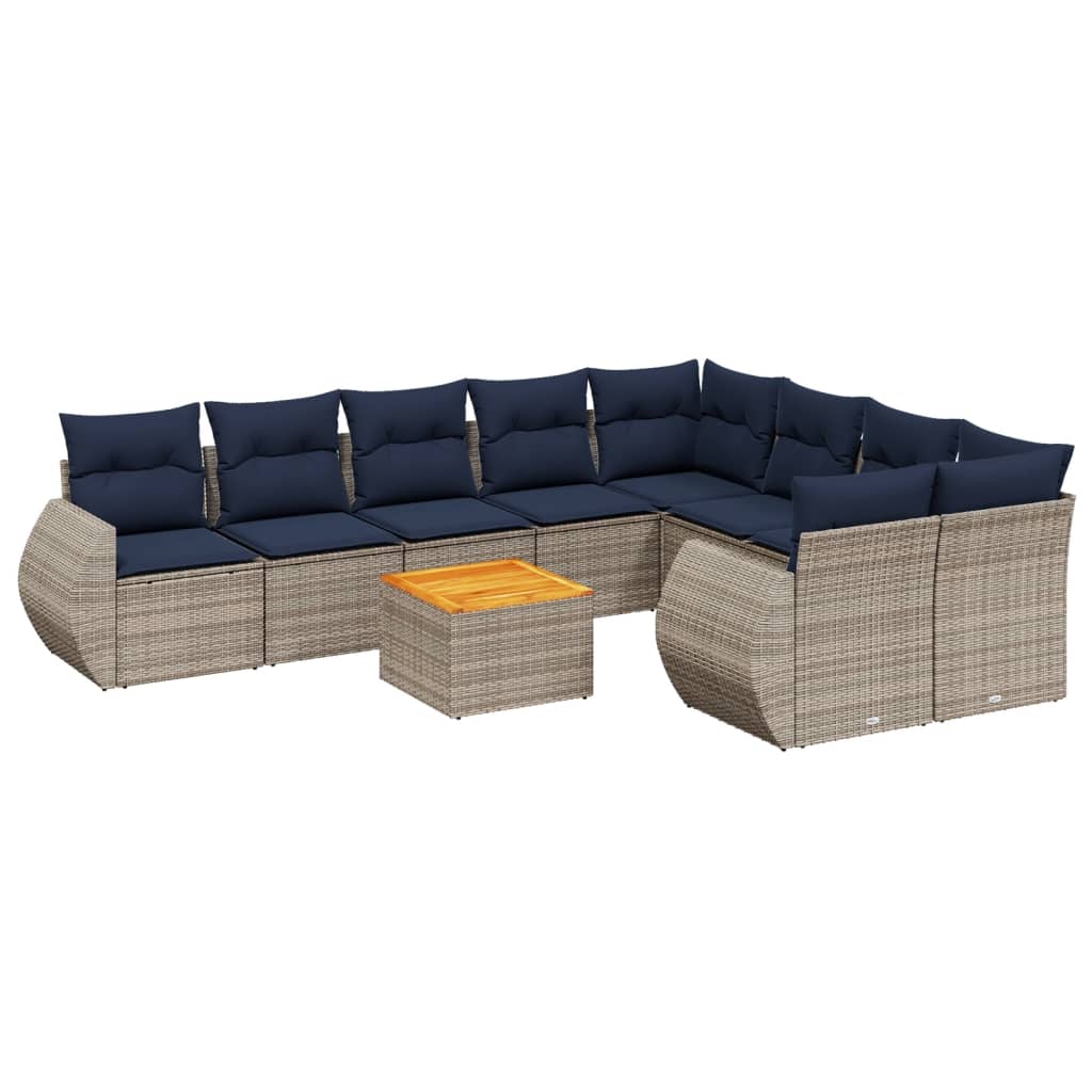 10 Piece Garden Sofa Set with Cushions Grey Poly Rattan