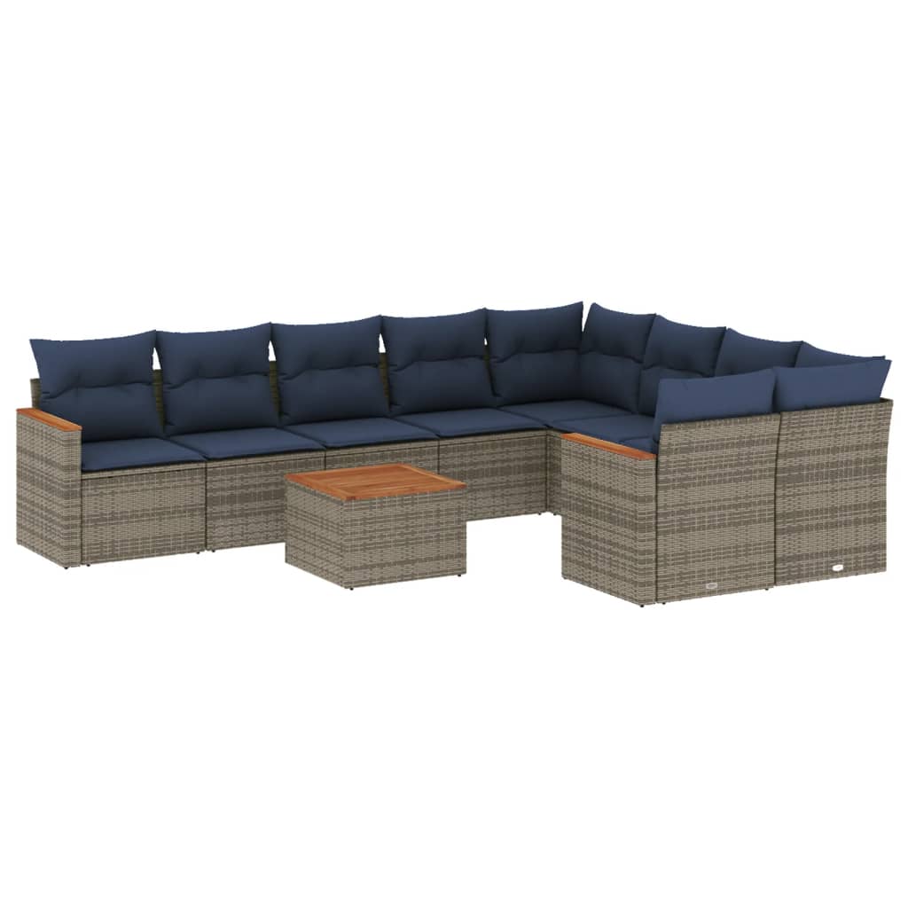 10 Piece Garden Sofa Set with Cushions Grey Poly Rattan