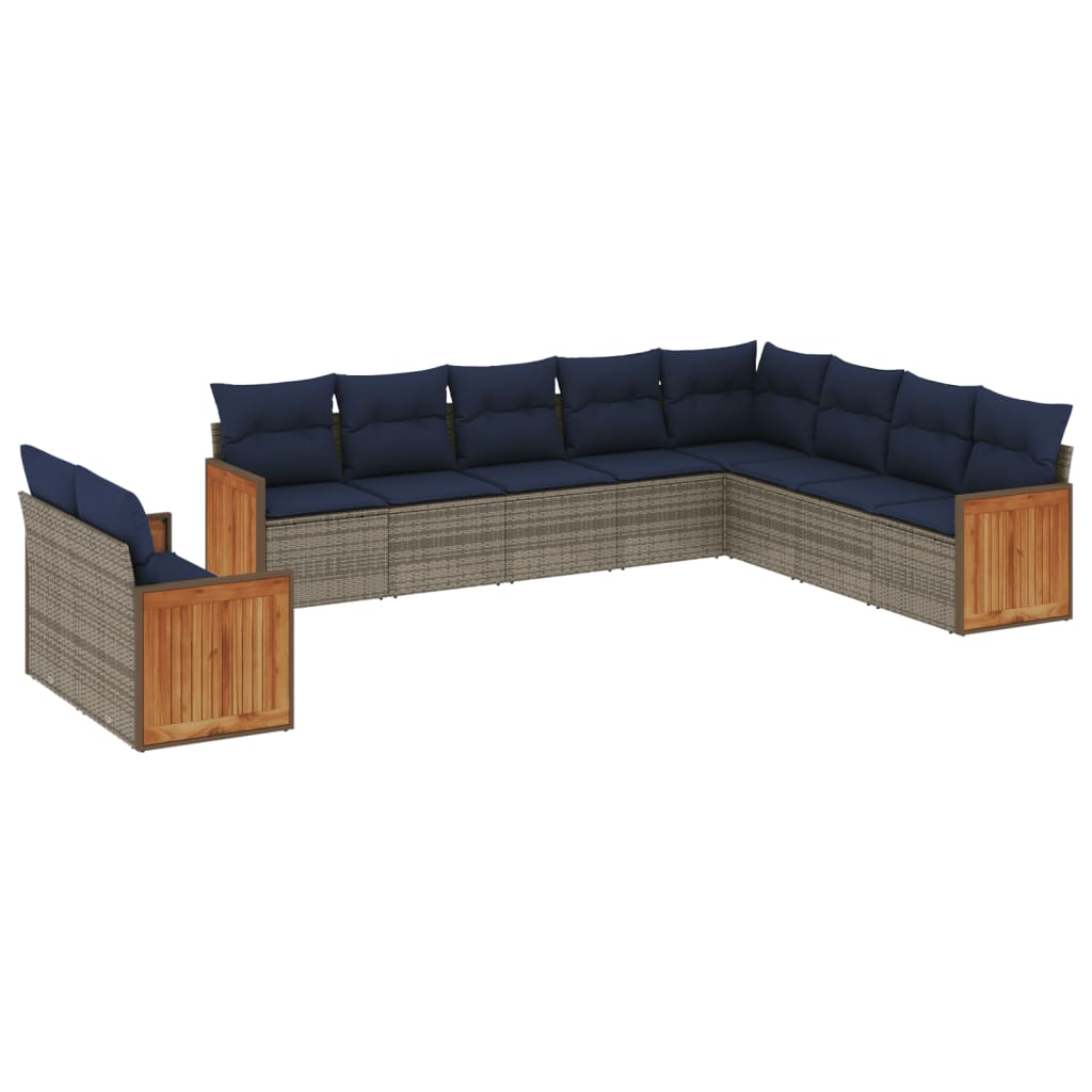 10 Piece Garden Sofa Set with Cushions Grey Poly Rattan