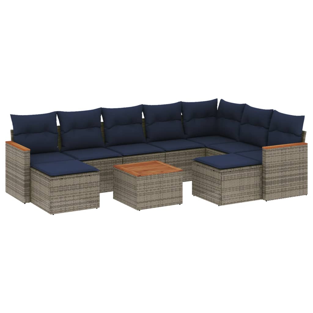 10 Piece Garden Sofa Set with Cushions Grey Poly Rattan