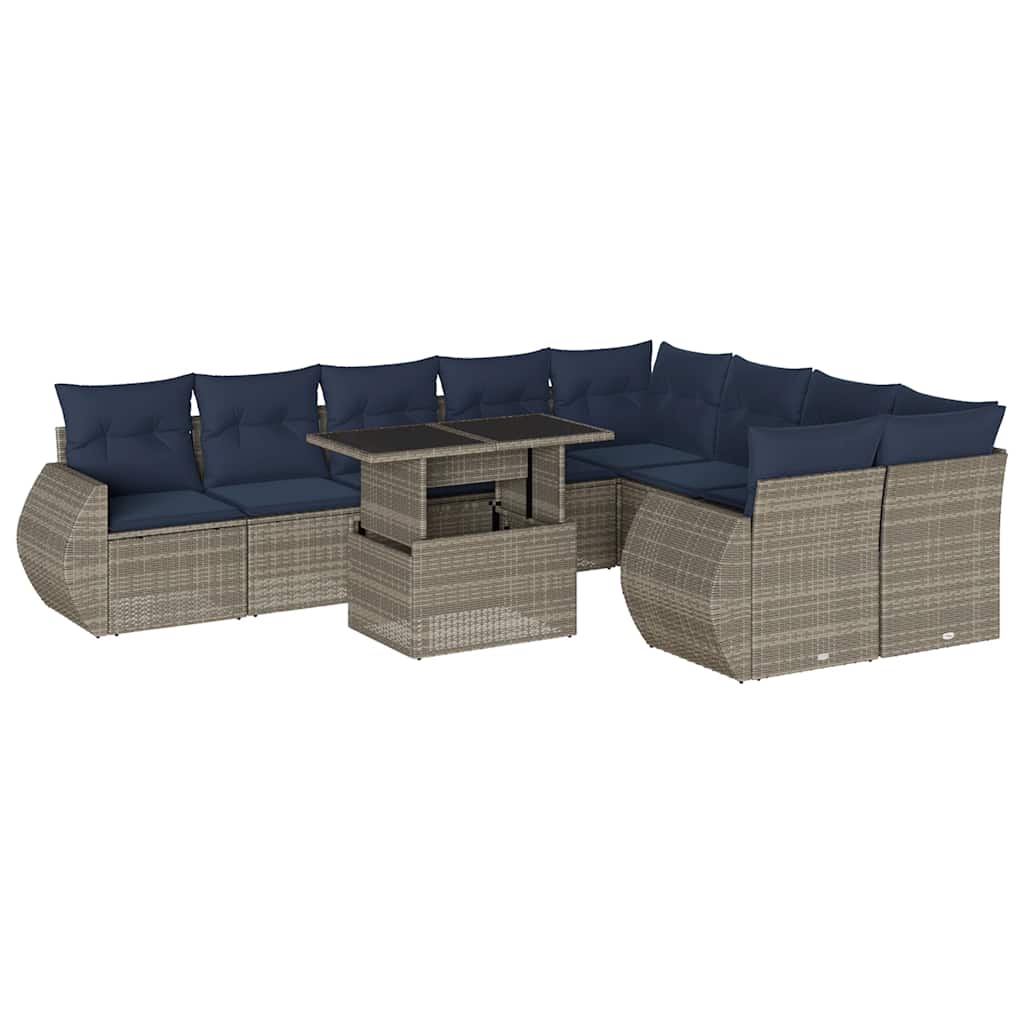 10 Piece Garden Sofa Set with Cushions Grey Poly Rattan