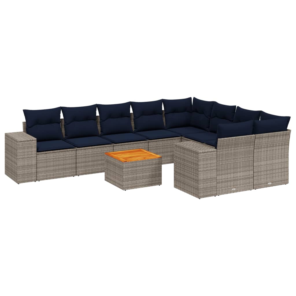 10 Piece Garden Sofa Set with Cushions Grey Poly Rattan