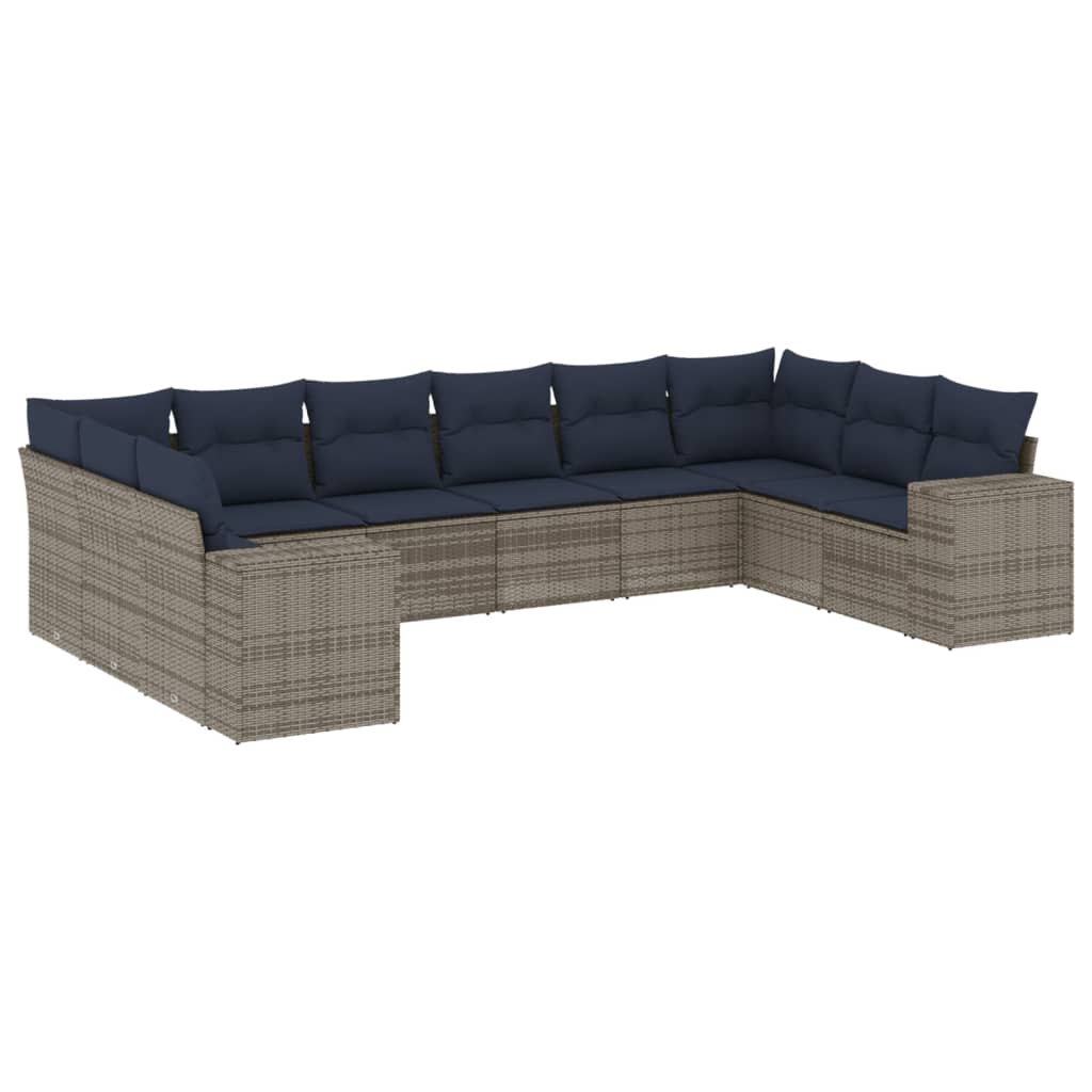 10 Piece Garden Sofa Set with Cushions Grey Poly Rattan