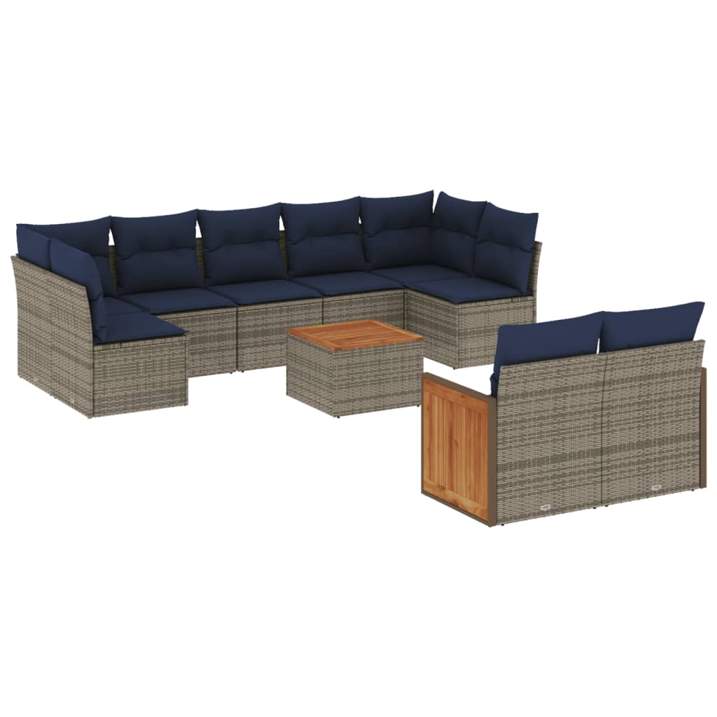 10 Piece Garden Sofa Set with Cushions Grey Poly Rattan
