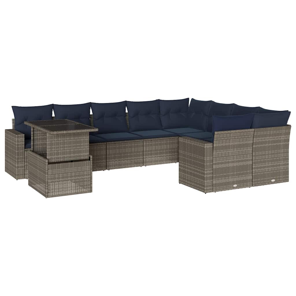 10 Piece Garden Sofa Set with Cushions Grey Poly Rattan