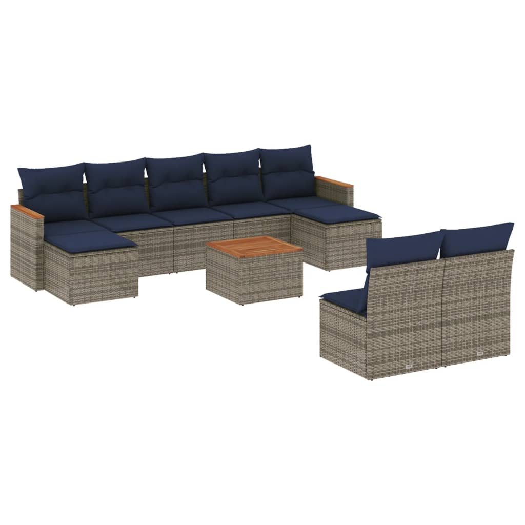 10 Piece Garden Sofa Set with Cushions Grey Poly Rattan