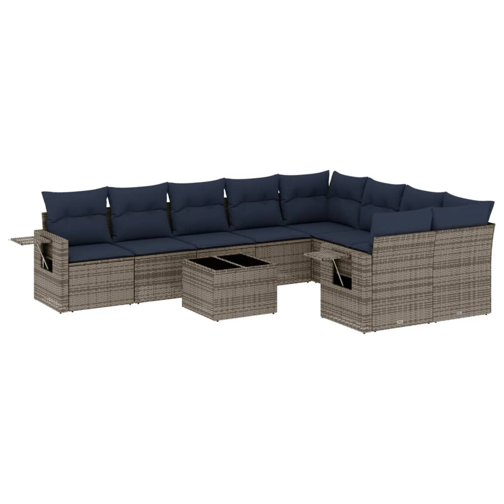 10 Piece Garden Sofa Set with Cushions Grey Poly Rattan