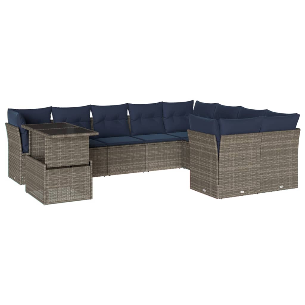 10 Piece Garden Sofa Set with Cushions Grey Poly Rattan