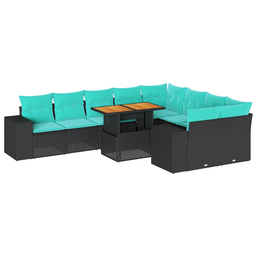 10 Piece Patio Sofa Set with Cushions Black Poly Rattan