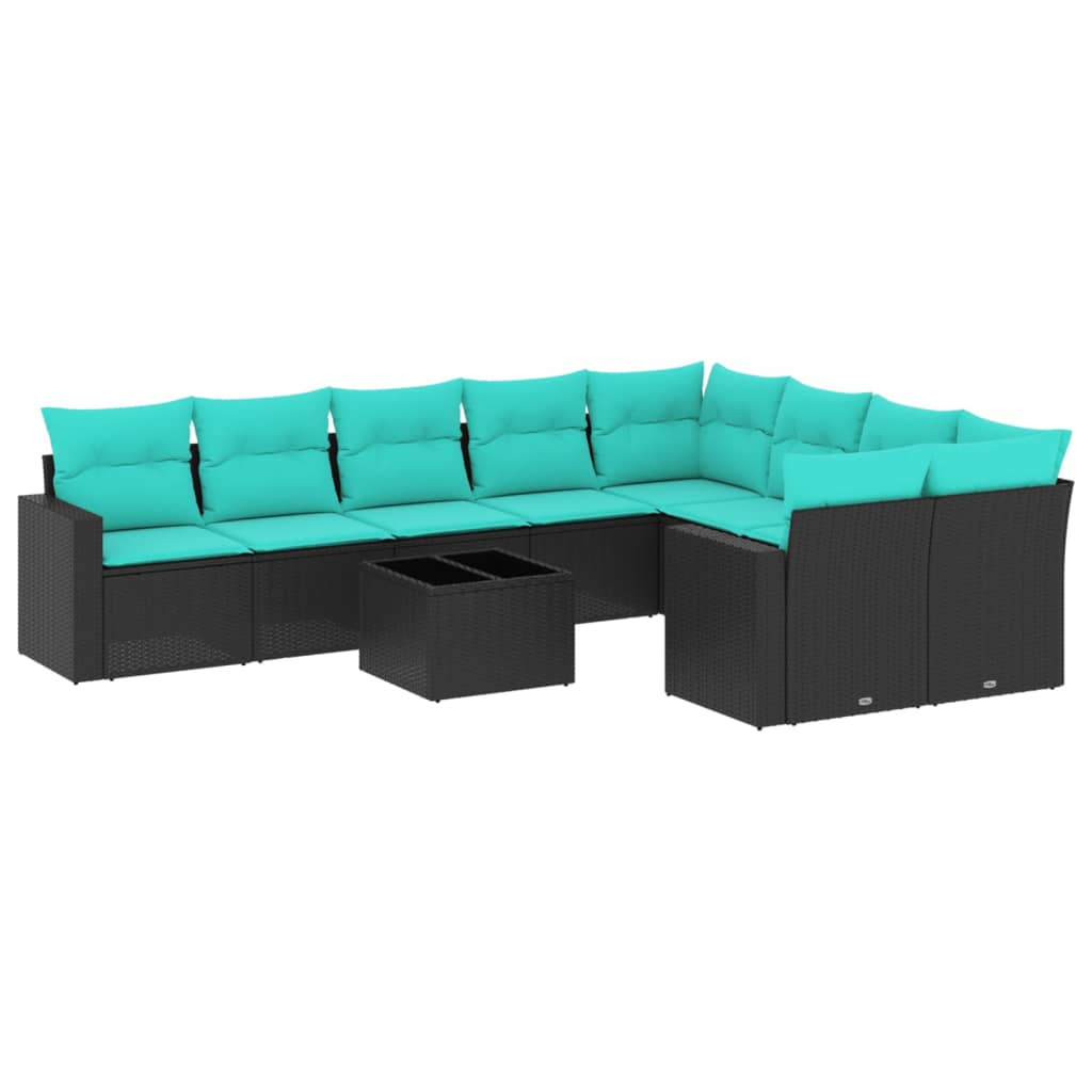 10 Piece Patio Sofa Set with Cushions Black Poly Rattan (US only)