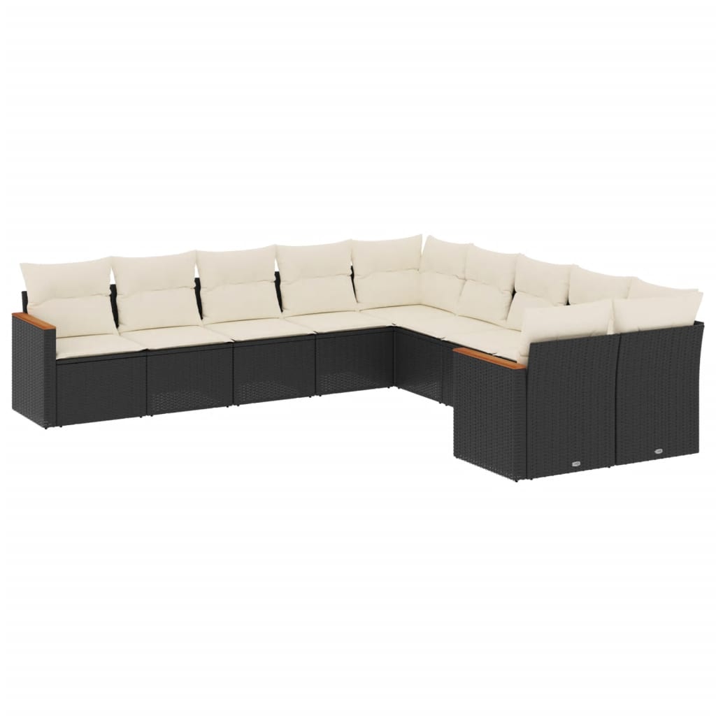 10 Piece Patio Sofa Set with Cushions Black Poly Rattan