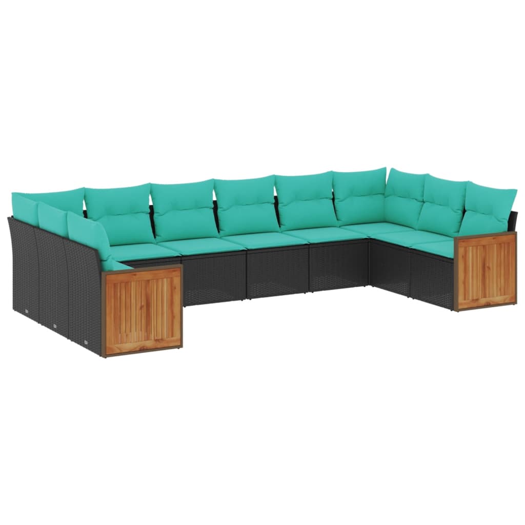 10 Piece Patio Sofa Set with Cushions Black Poly Rattan