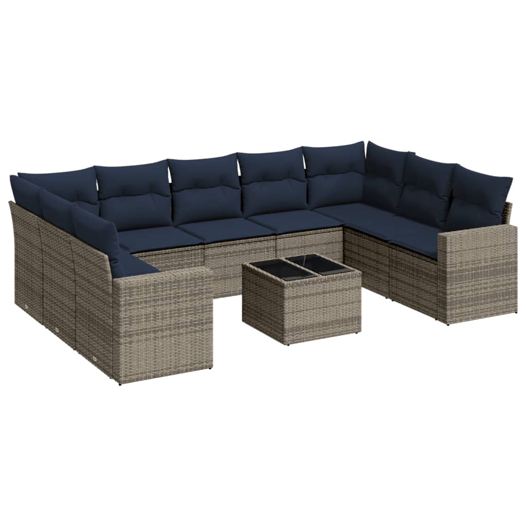 10 Piece Patio Sofa Set with Cushions Gray Poly Rattan