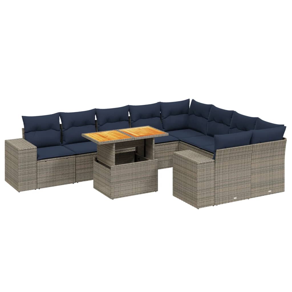 10 Piece Patio Sofa Set with Cushions Gray Poly Rattan