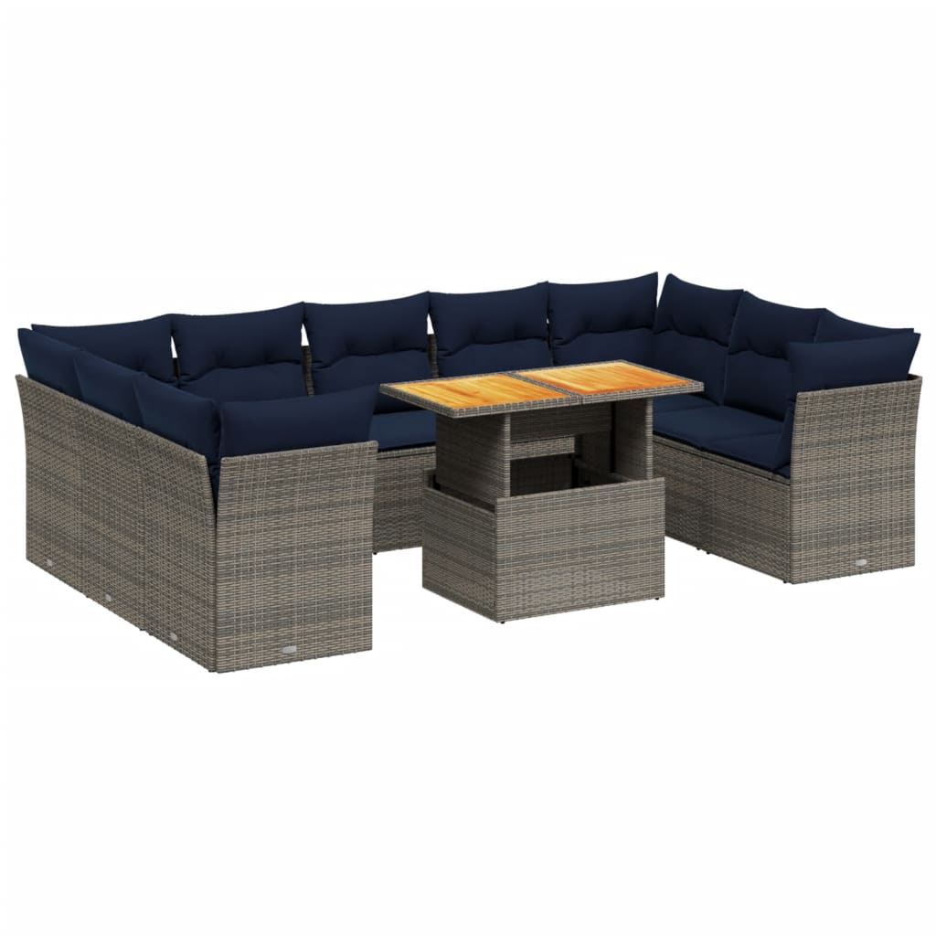 10 Piece Patio Sofa Set with Cushions Gray Poly Rattan