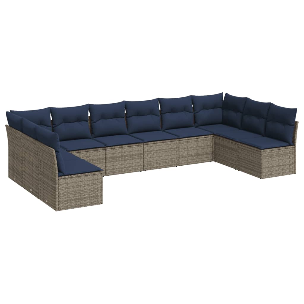 10 Piece Patio Sofa Set with Cushions Gray Poly Rattan