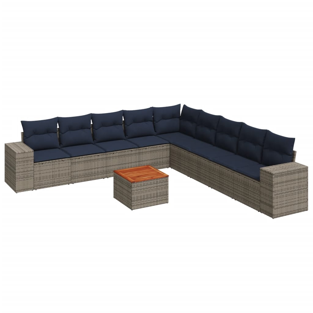10 Piece Patio Sofa Set with Cushions Gray Poly Rattan