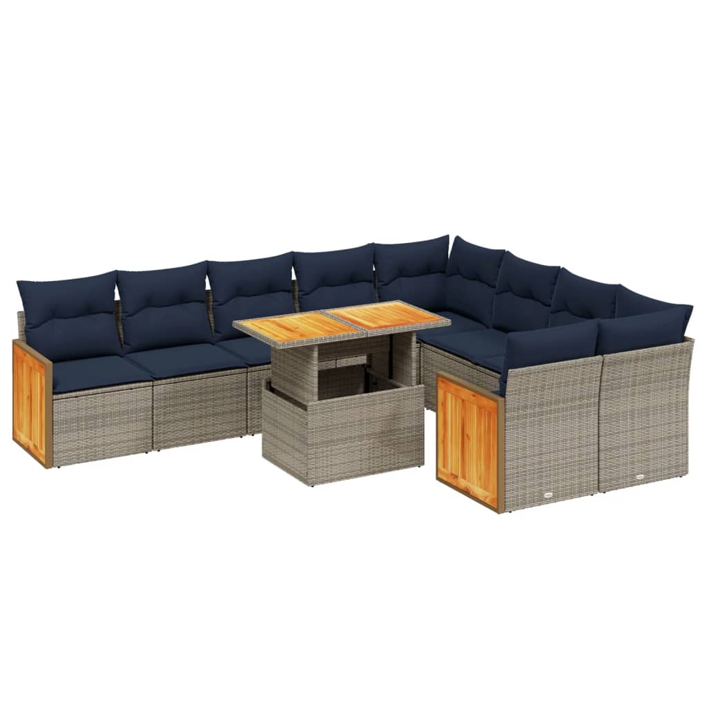 10 Piece Patio Sofa Set with Cushions Gray Poly Rattan