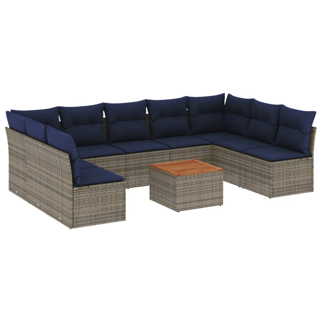 10 Piece Patio Sofa Set with Cushions Gray Poly Rattan
