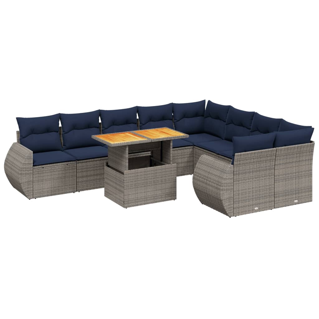 10 Piece Patio Sofa Set with Cushions Gray Poly Rattan