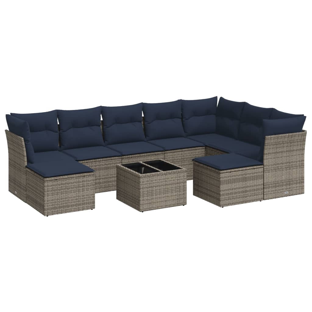 10 Piece Patio Sofa Set with Cushions Gray Poly Rattan