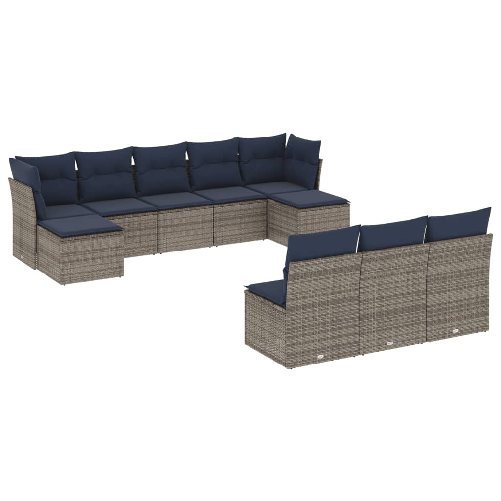 10 Piece Patio Sofa Set with Cushions Gray Poly Rattan