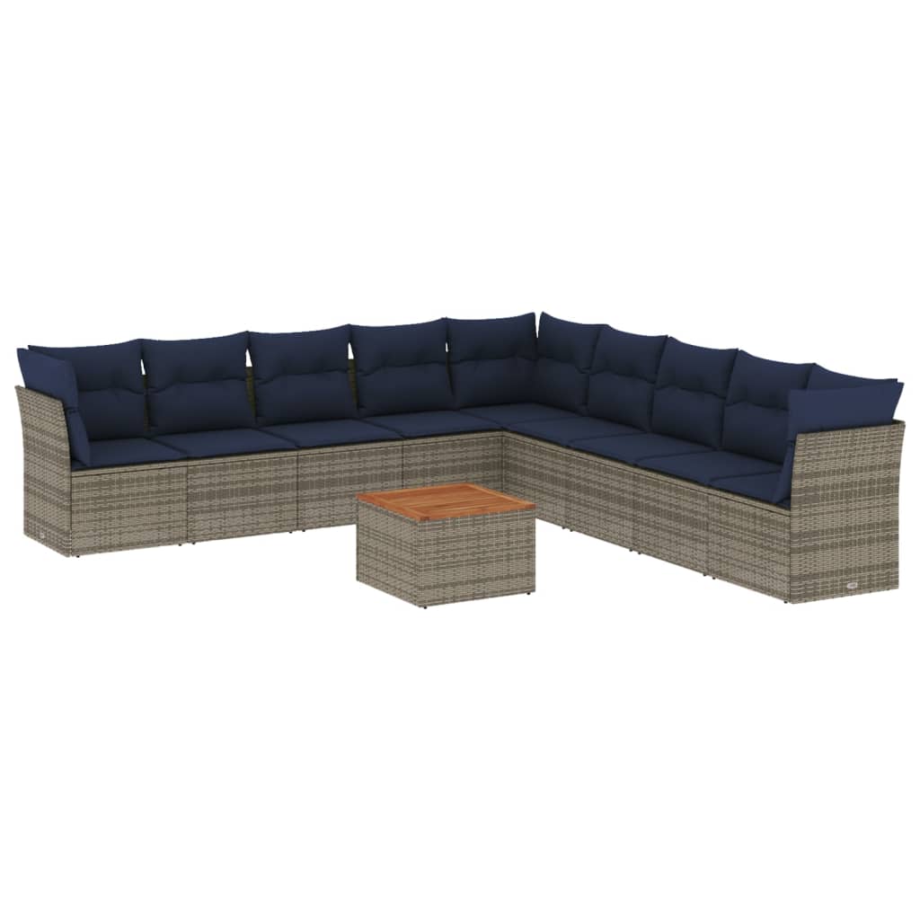 10 Piece Patio Sofa Set with Cushions Gray Poly Rattan