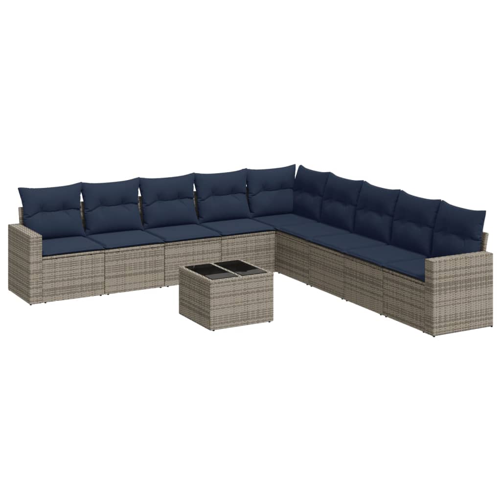 10 Piece Patio Sofa Set with Cushions Gray Poly Rattan