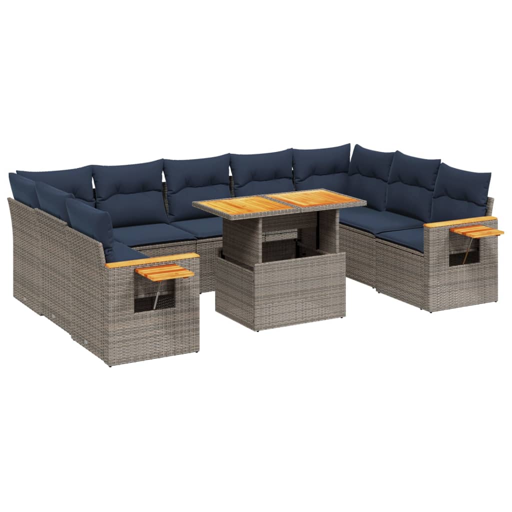 10 Piece Patio Sofa Set with Cushions Gray Poly Rattan