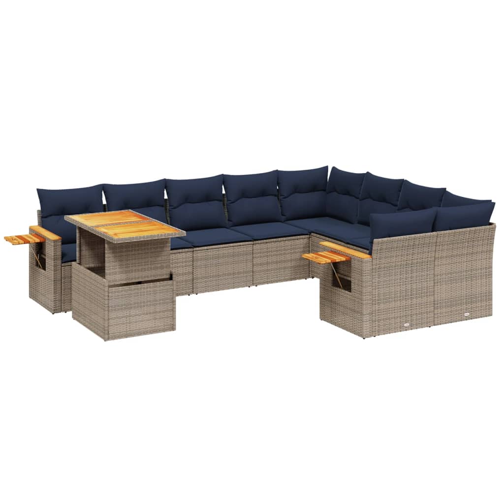 10 Piece Patio Sofa Set with Cushions Gray Poly Rattan