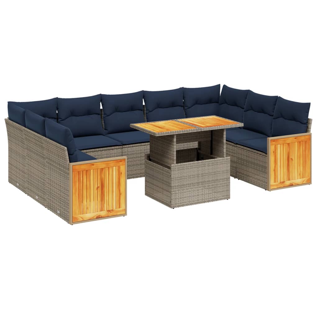 10 Piece Patio Sofa Set with Cushions Gray Poly Rattan