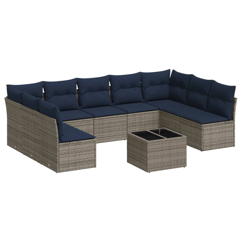 10 Piece Patio Sofa Set with Cushions Gray Poly Rattan