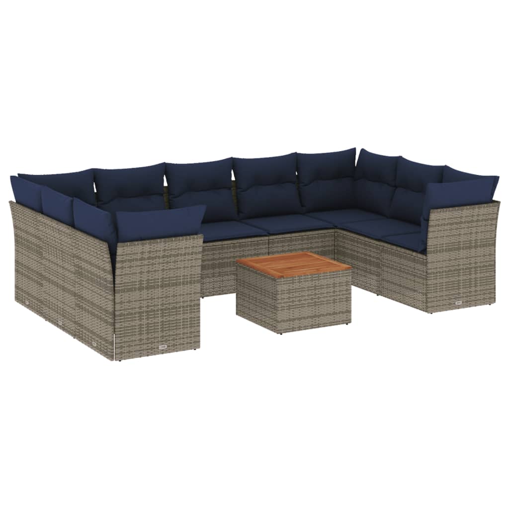 10 Piece Patio Sofa Set with Cushions Gray Poly Rattan