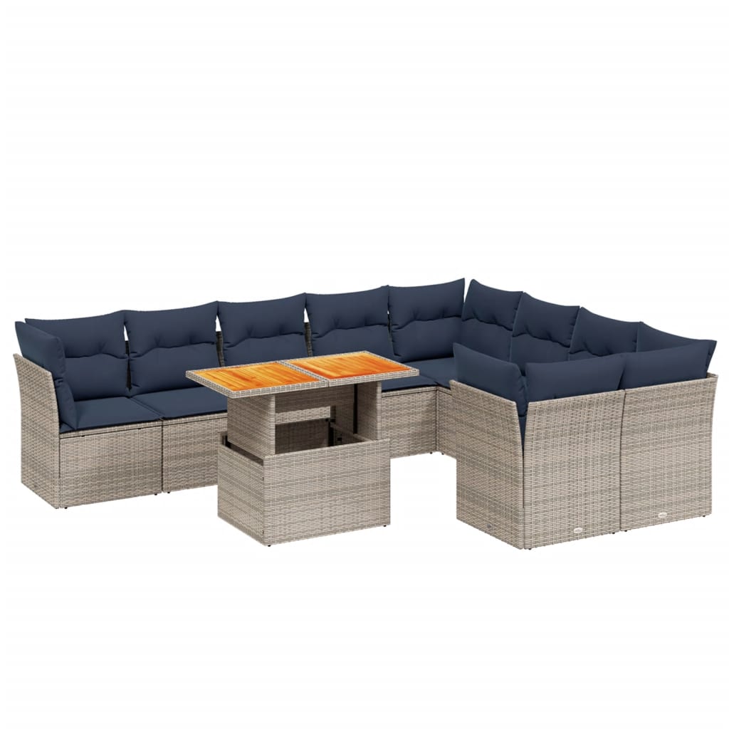 10 Piece Patio Sofa Set with Cushions Gray Poly Rattan