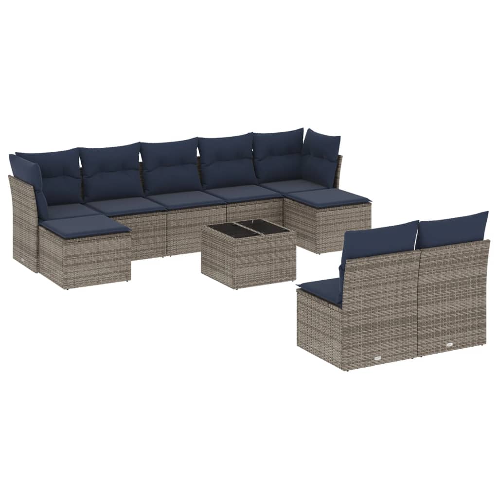 10 Piece Patio Sofa Set with Cushions Gray Poly Rattan