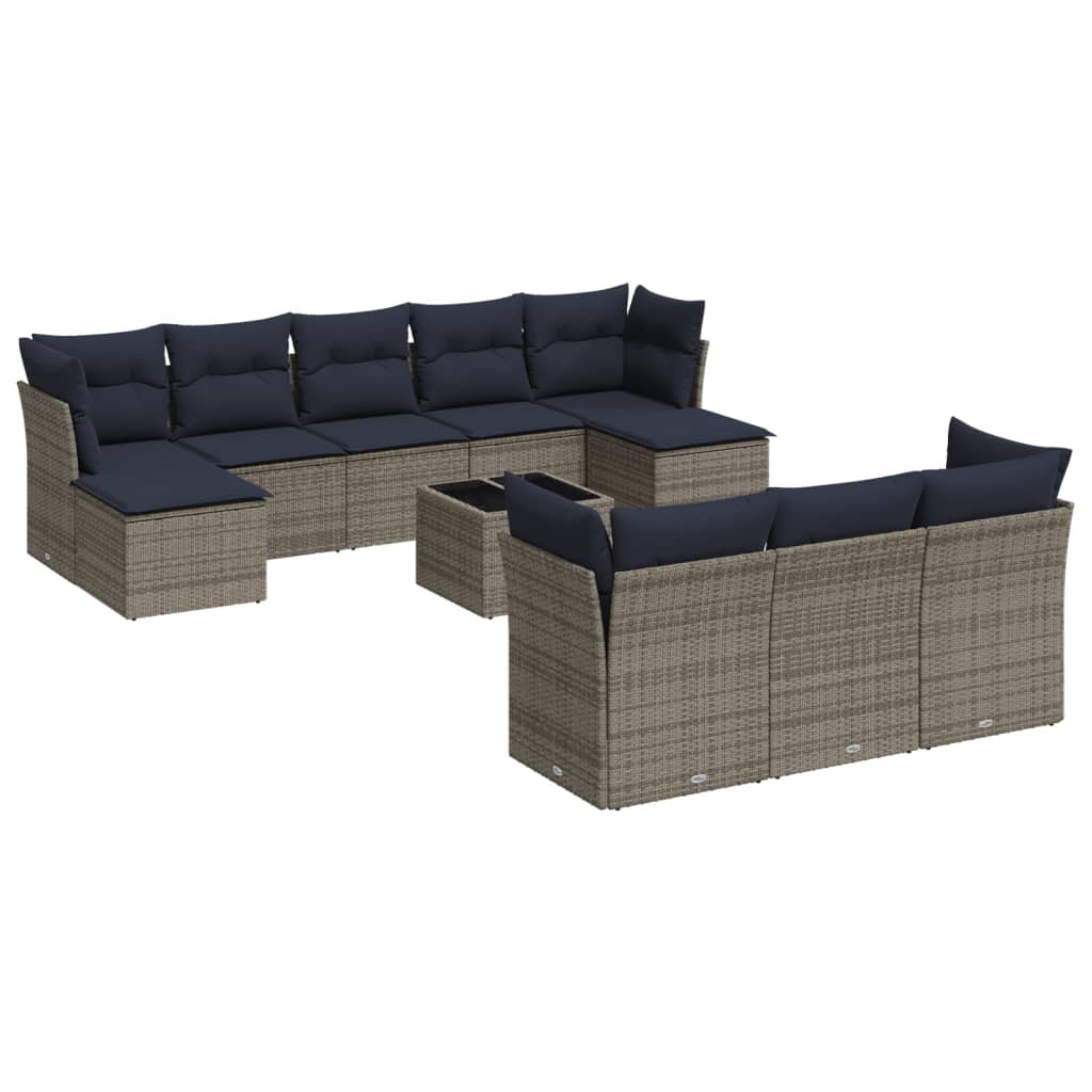 10 Piece Patio Sofa Set with Cushions Gray Poly Rattan