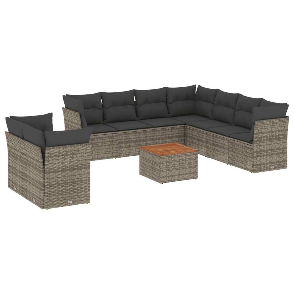 10 Piece Patio Sofa Set with Cushions Gray Poly Rattan