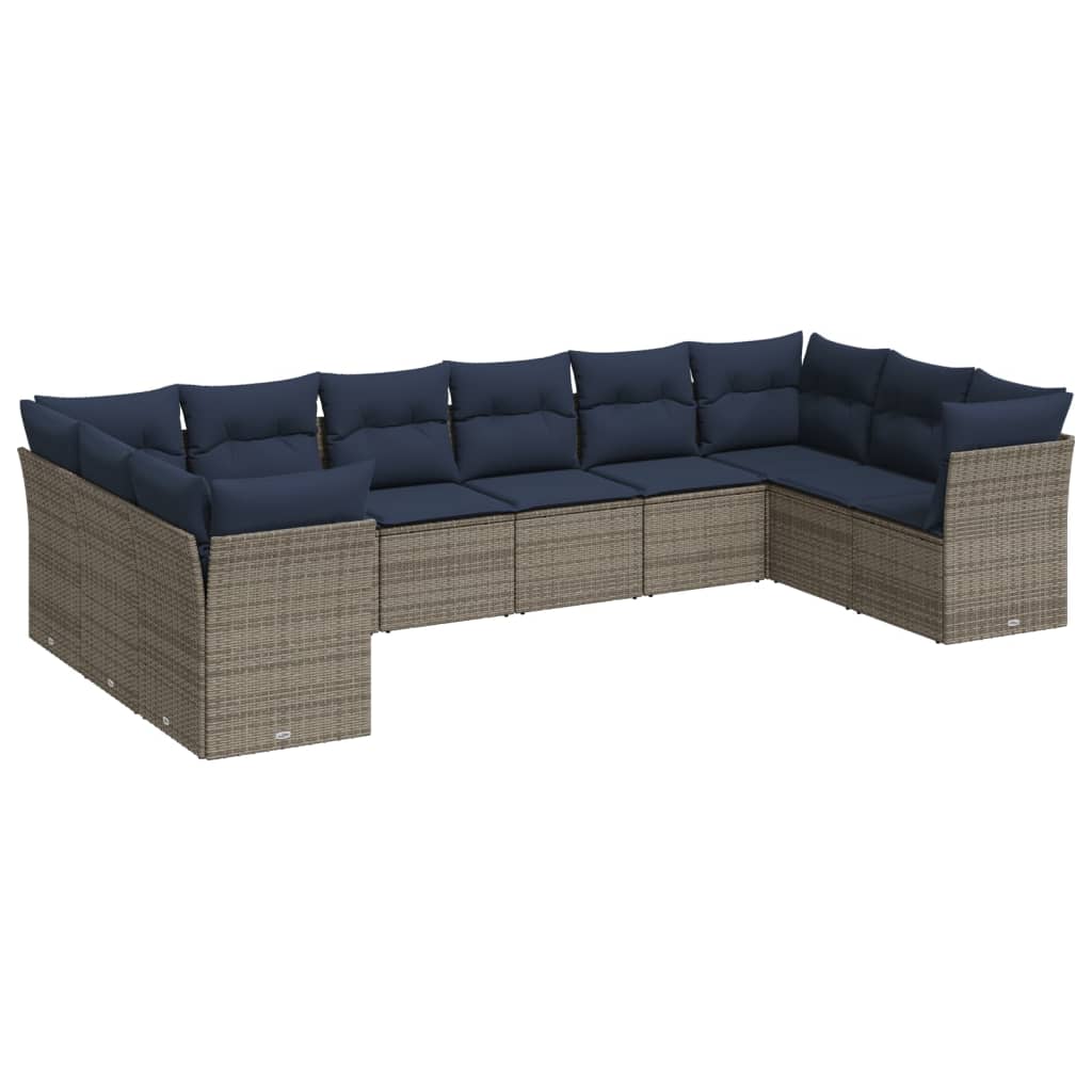 10 Piece Patio Sofa Set with Cushions Gray Poly Rattan