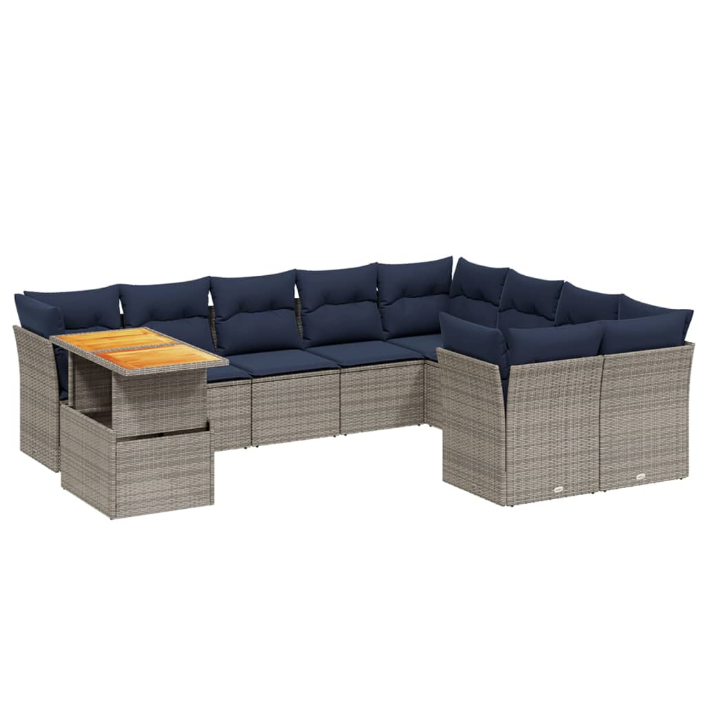 10 Piece Patio Sofa Set with Cushions Gray Poly Rattan