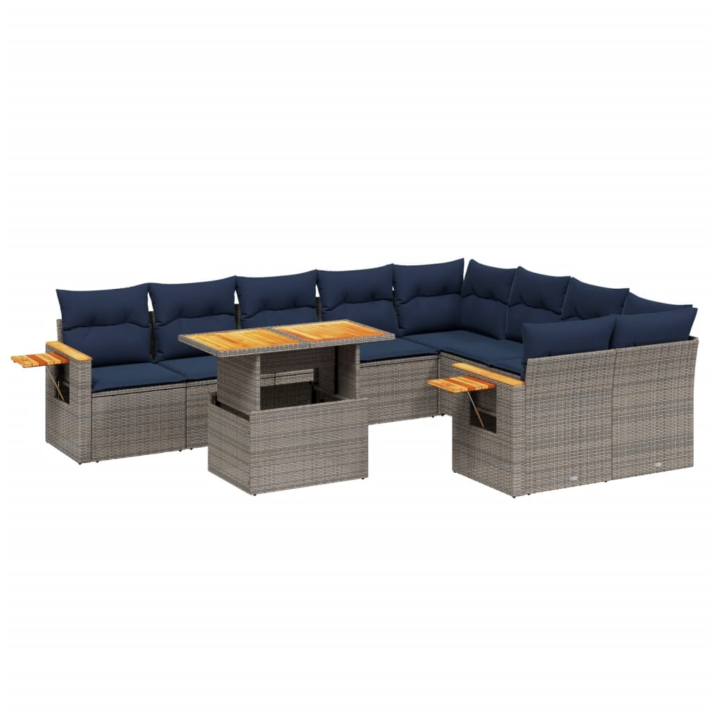 10 Piece Patio Sofa Set with Cushions Gray Poly Rattan