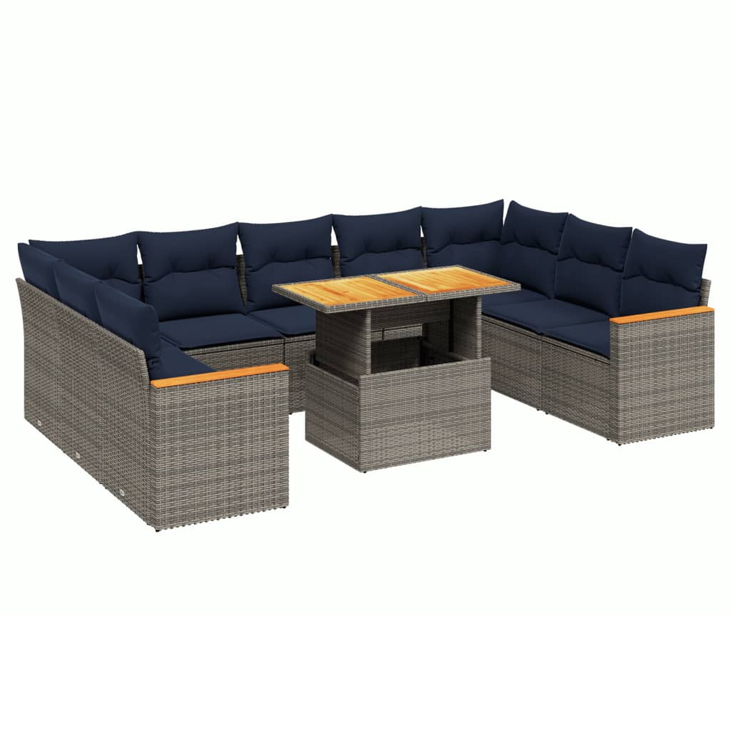 10 Piece Patio Sofa Set with Cushions Gray Poly Rattan
