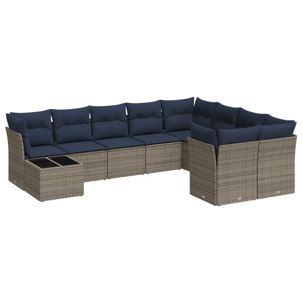 10 Piece Patio Sofa Set with Cushions Gray Poly Rattan