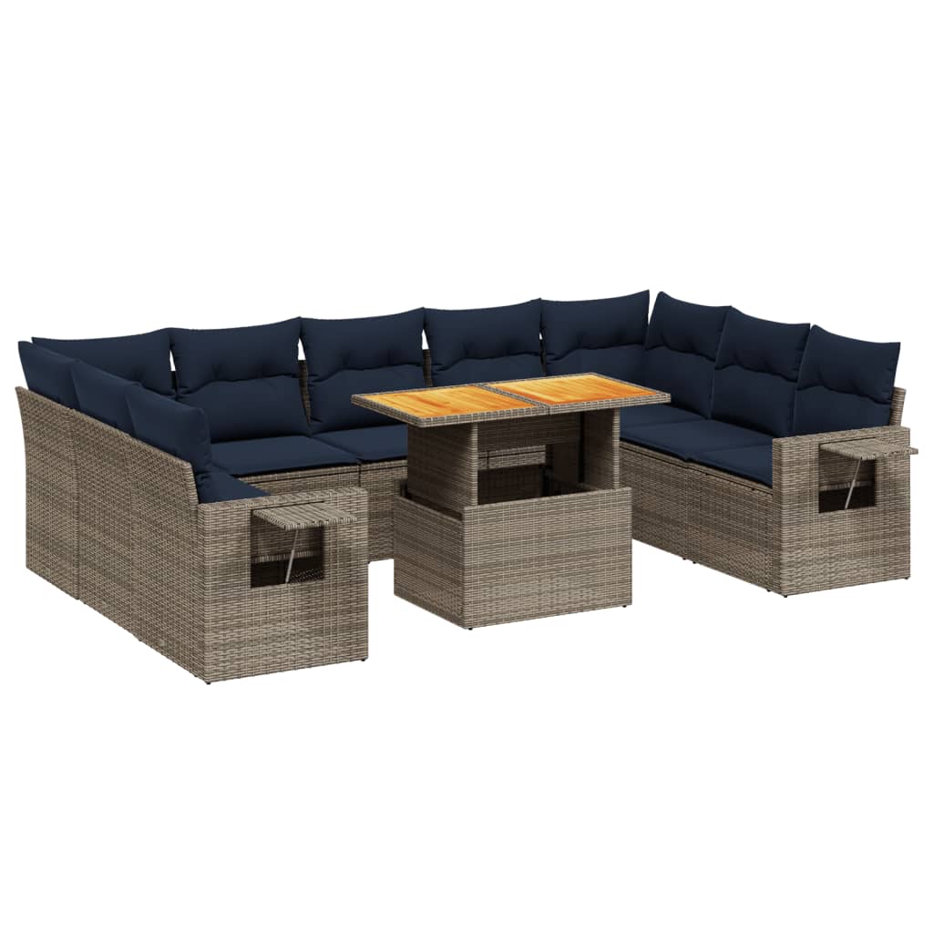 10 Piece Patio Sofa Set with Cushions Gray Poly Rattan
