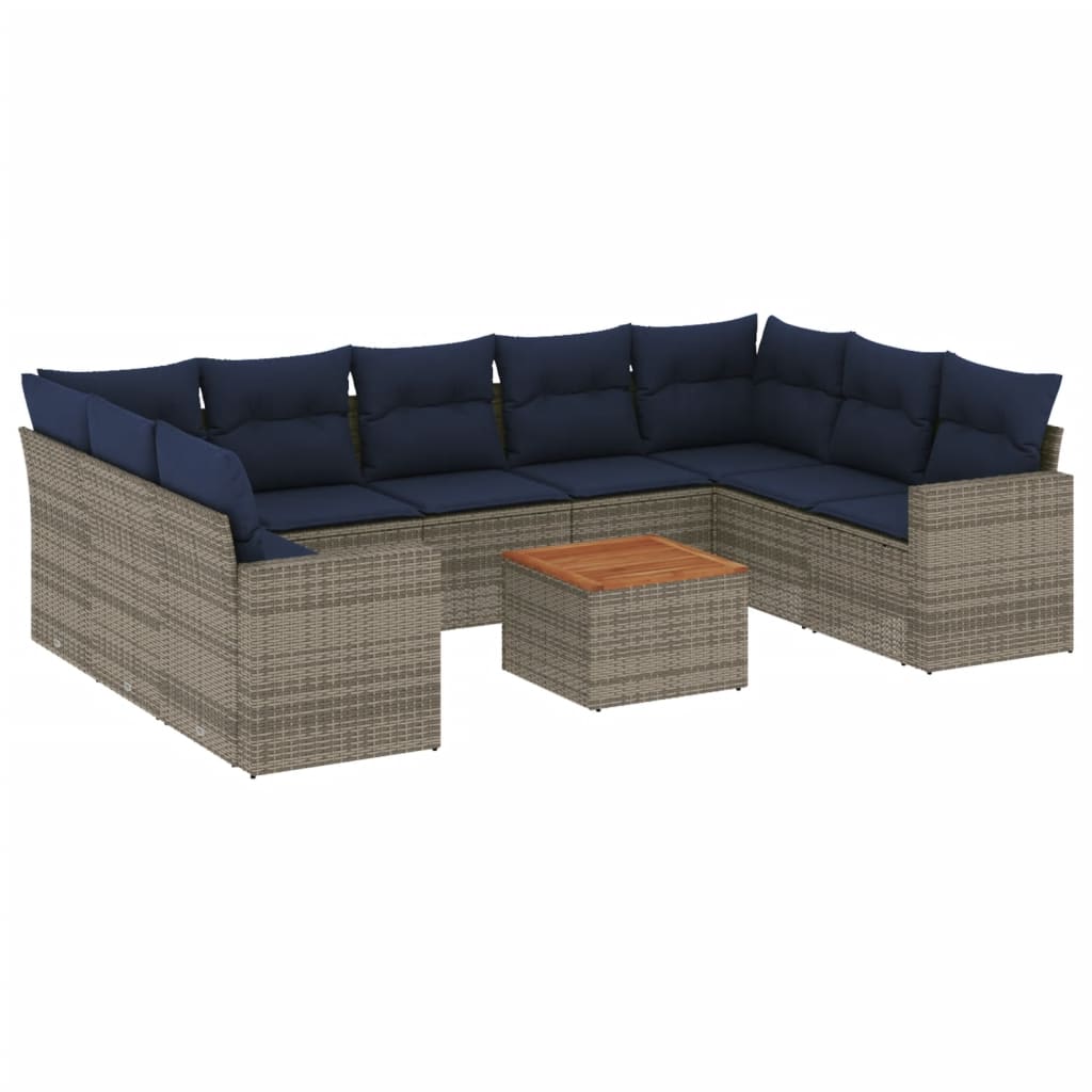10 Piece Patio Sofa Set with Cushions Gray Poly Rattan