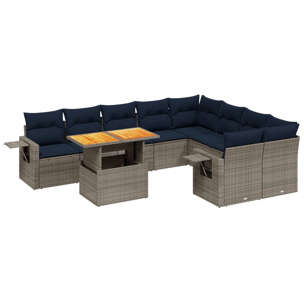 10 Piece Patio Sofa Set with Cushions Gray Poly Rattan