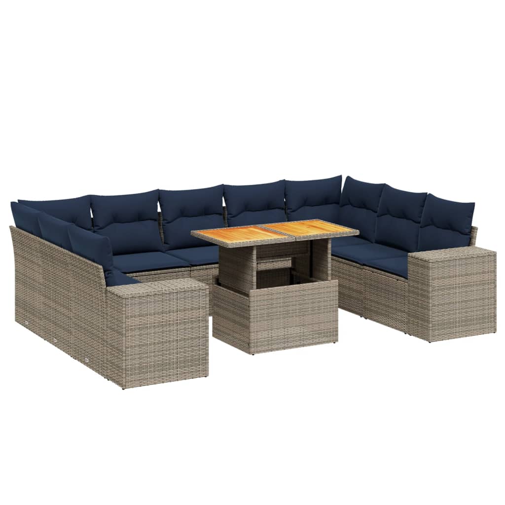 10 Piece Patio Sofa Set with Cushions Gray Poly Rattan