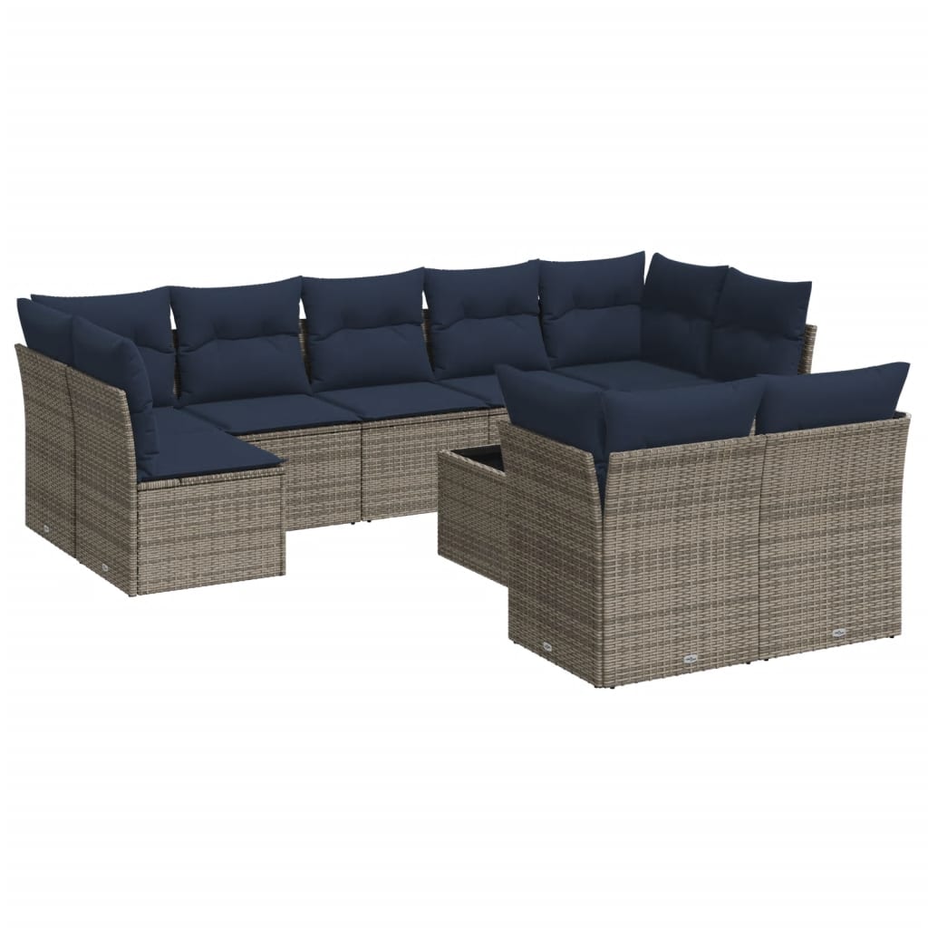 10 Piece Patio Sofa Set with Cushions Gray Poly Rattan